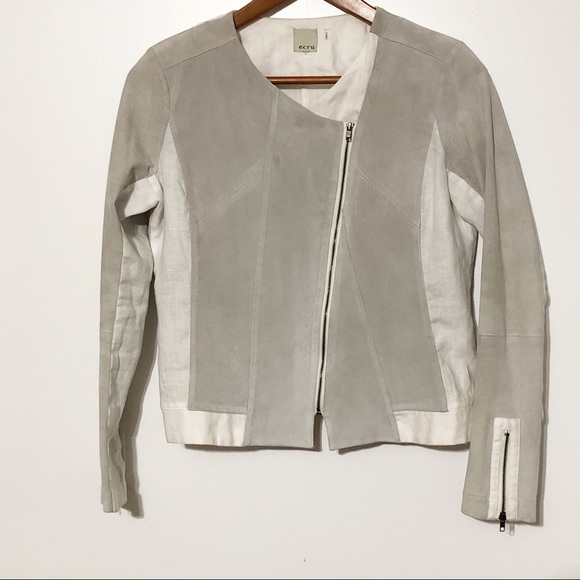 ecru Jackets & Coats Ecru Suede And Linen Bomber Jacket Poshmark